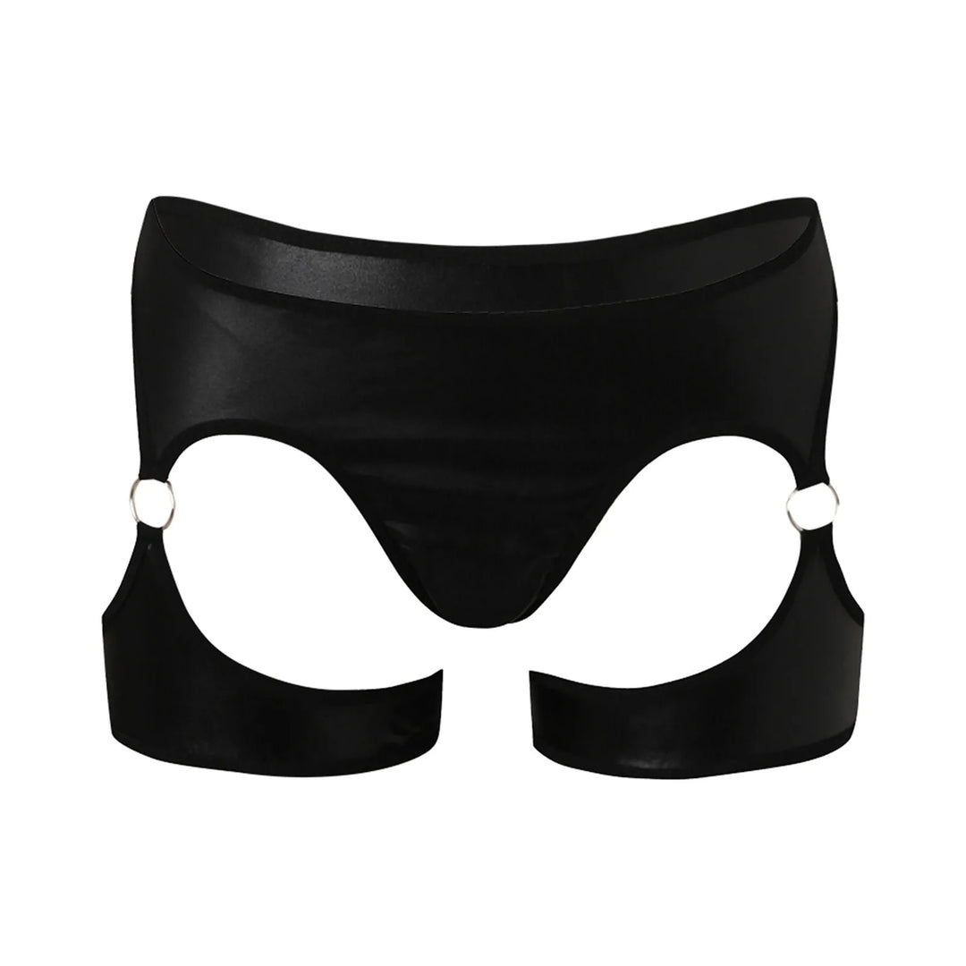 Sexy Faux Leather Harness Panties - Low Waist Garter Shorts