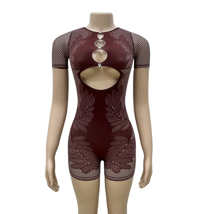 Fashion Thick Lace Elasticity See Through Bodycon Jumpsuits