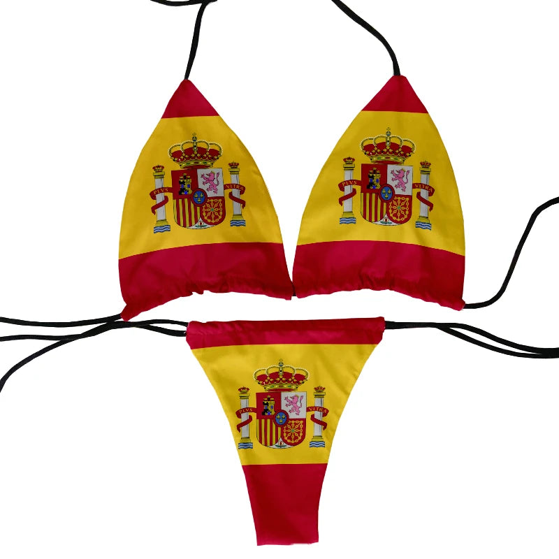 Flag pattern printed beach swimming two-piece bikini set