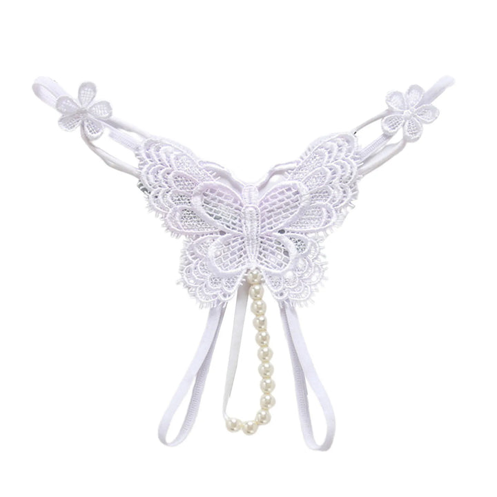 sexy crotchless faux pearl lace bowknot thongs