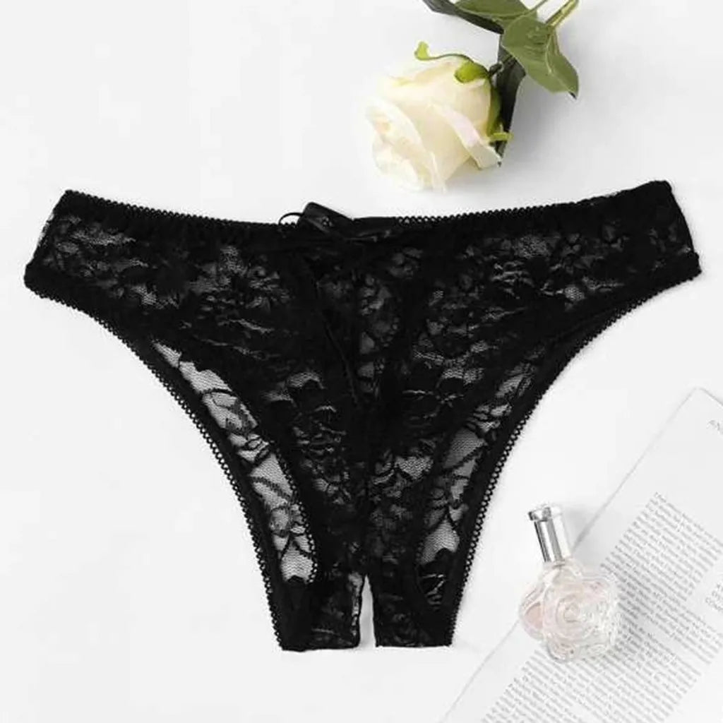 Sexy Panties Open Crotch Transparent Lace Bowknot