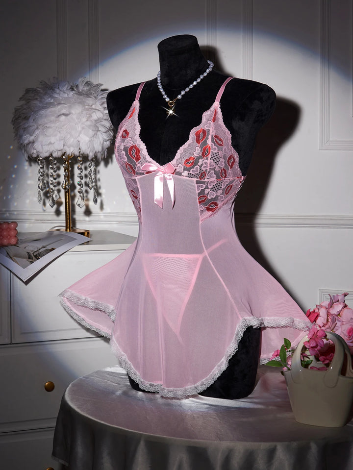 Frivolous Delights Ultra Thin Lace Mesh Sex V-Neck Backless Lingerie