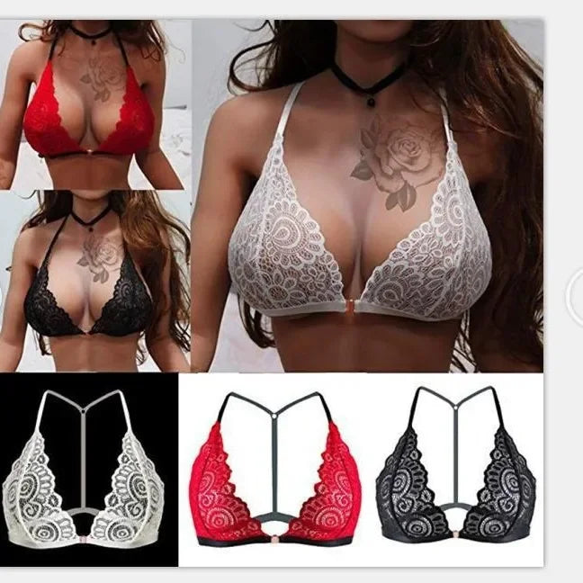 Sexy Lace See-through Hollow out Ultra-thin Three-pointed Bra
