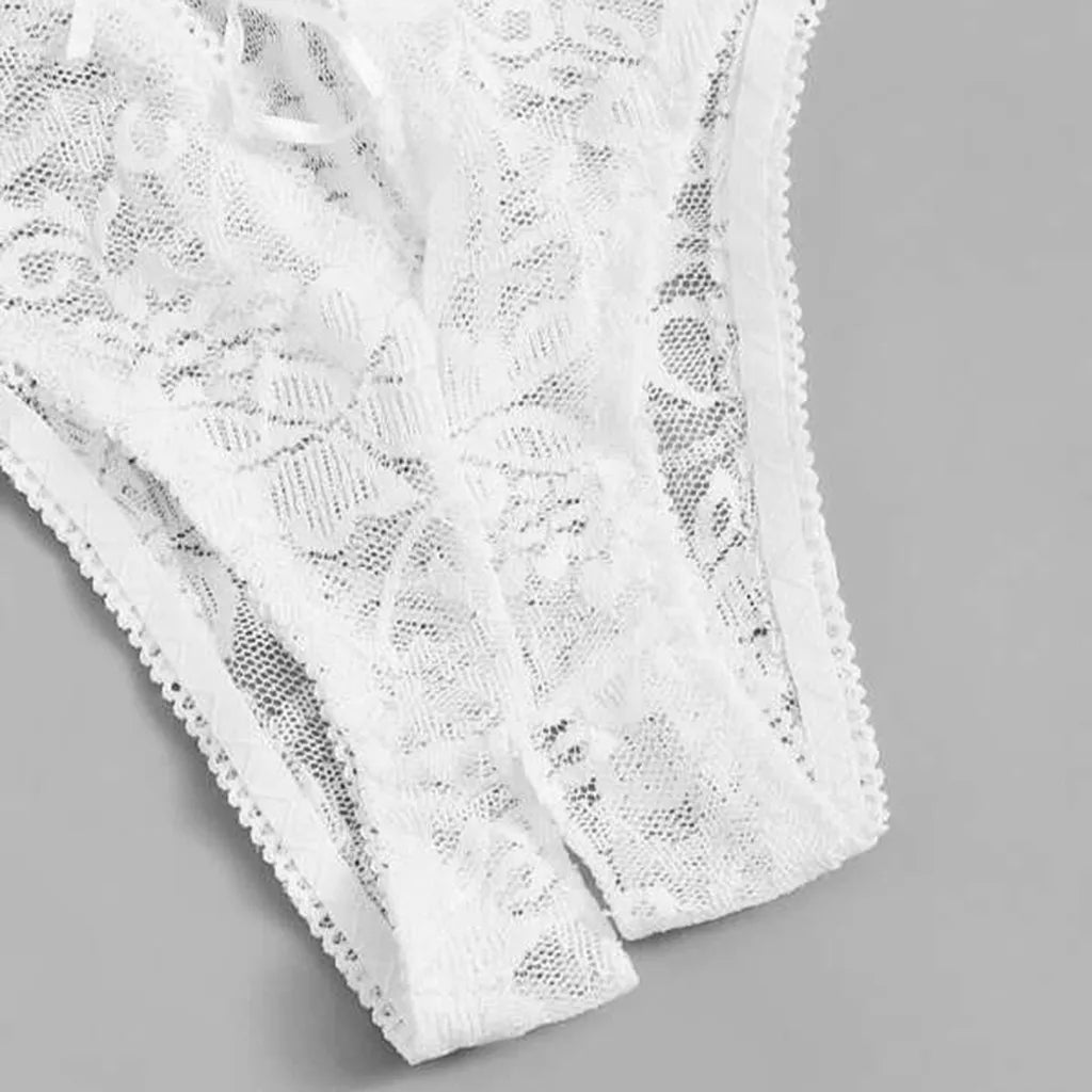 Sexy Panties Open Crotch Transparent Lace Bowknot