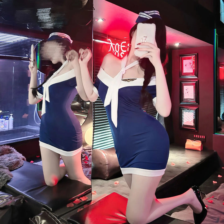 Sexy Flight Attendant Uniform Lingerie Cosplay Dress