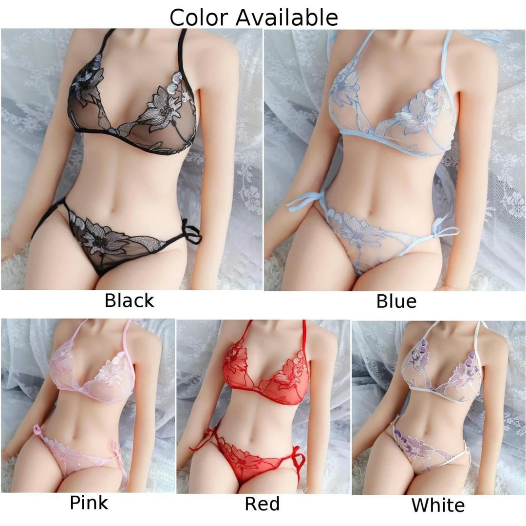 Transparent Lace Bra and Panties Set - Sheer Push Up