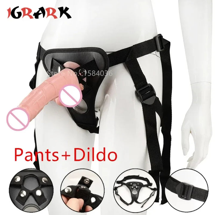 Leather Panties Bondage Strap on Chastity Set with Dildo