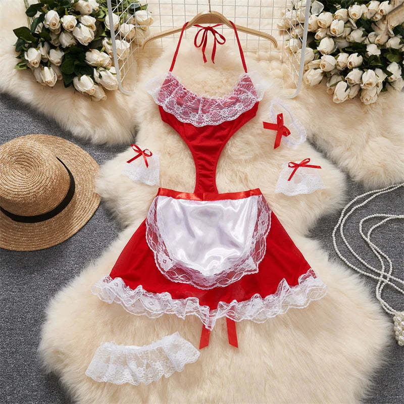 Frivolous Delights Black Ruffle Bow Mini Dress Lingerie Cosplay Nightgown