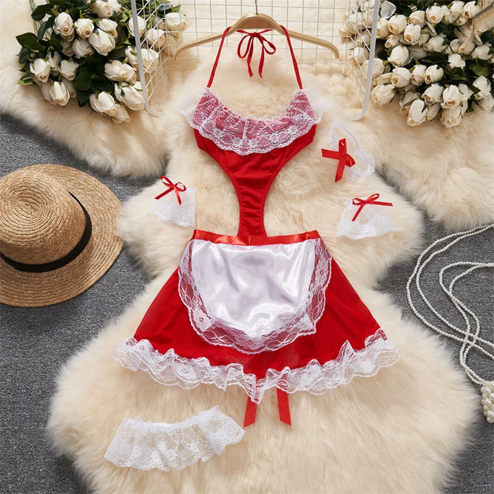 Frivolous Delights Black Ruffle Bow Mini Dress Lingerie Cosplay Nightgown
