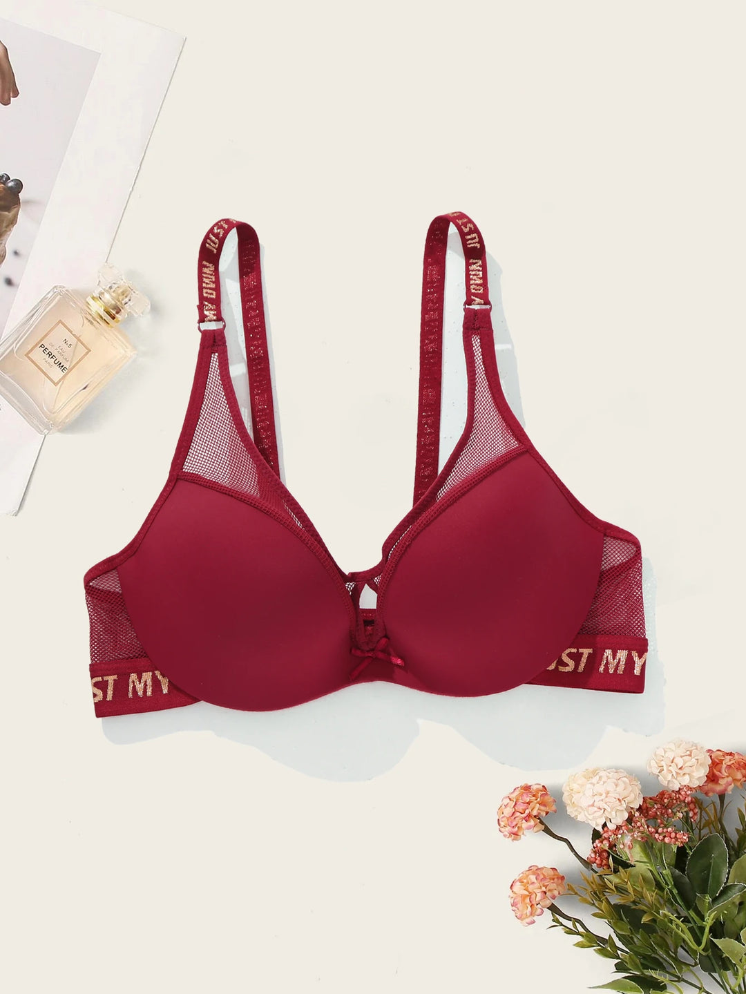 Frivolous Delights Letter Print Breathable Push Up Bra