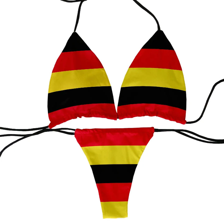 Flag pattern printed beach swimming two-piece bikini set
