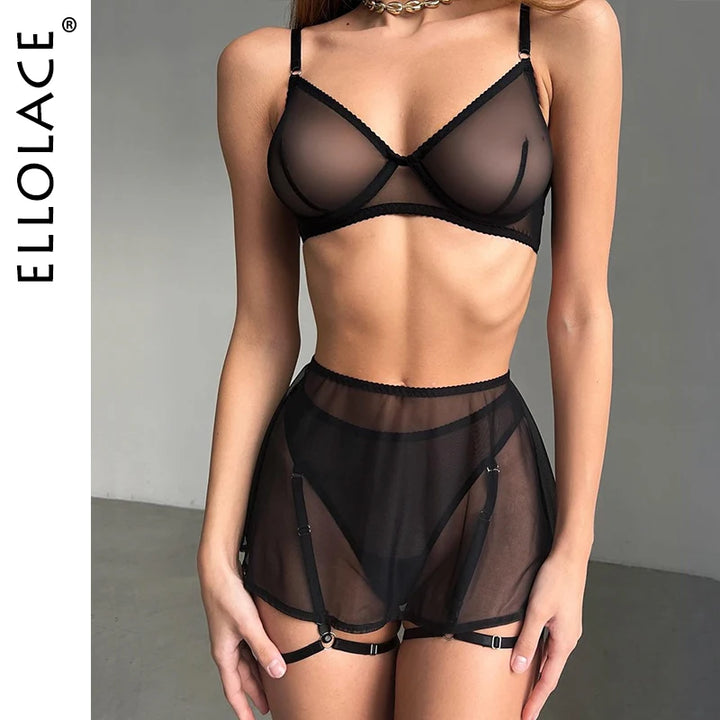 Ellolace Transparent Lace Bra and Panty Set