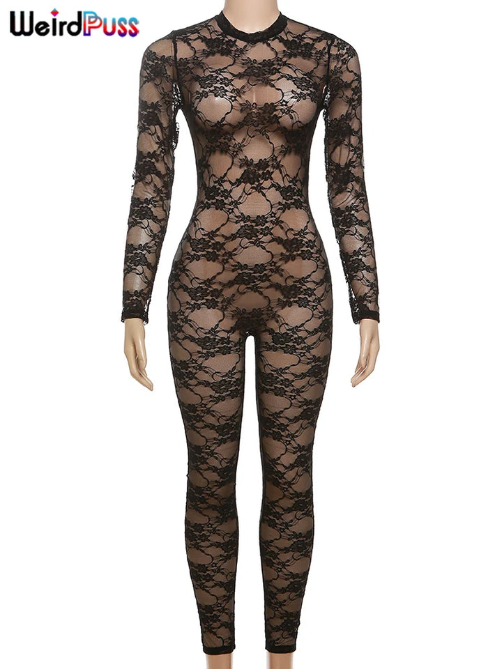 Coquette Midnight Stretch Long Sleeve Sexy Zip Jumpsuit