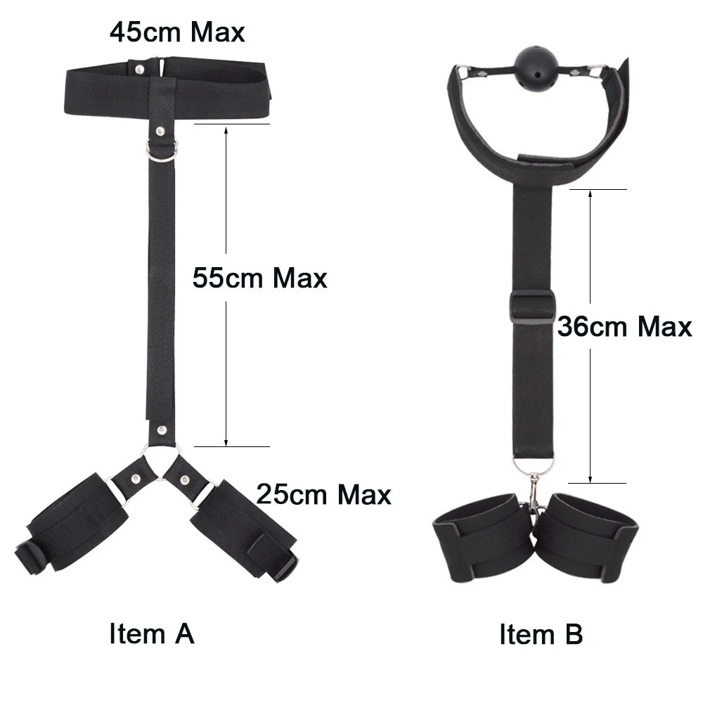 Adult Erotic Bondage Collar and Wrist Restraints