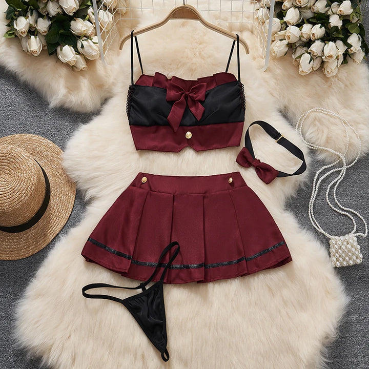 Frivolous Delights Black Ruffle Bow Mini Dress Lingerie Cosplay Nightgown