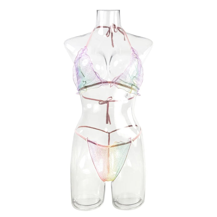 Shiny See-Through Halter Lingerie Set with G-string