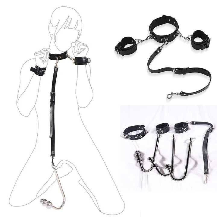 BDSM Collar Bondage Kit with Anal Hook and Plug