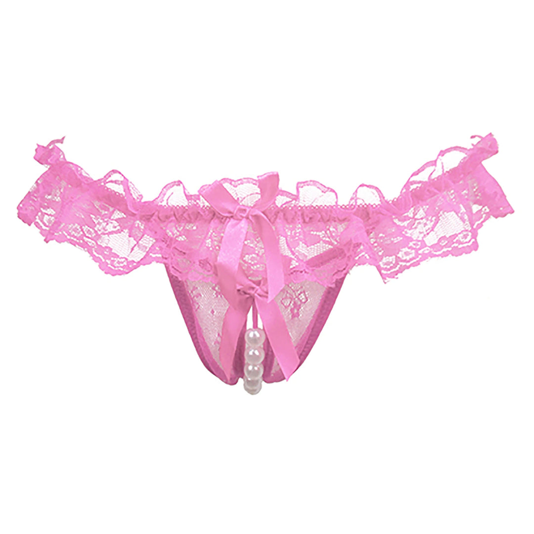 sexy crotchless faux pearl lace bowknot thongs