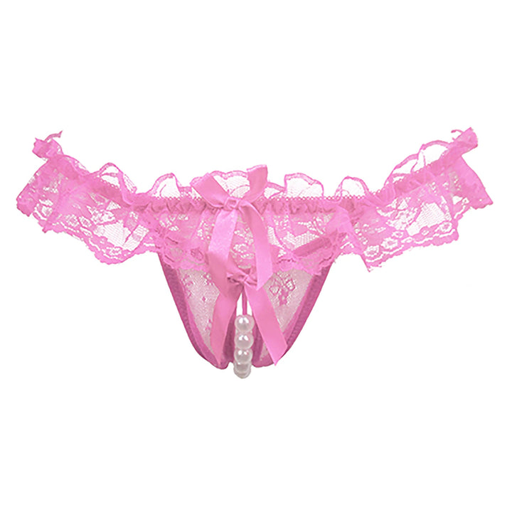 sexy crotchless faux pearl lace bowknot thongs