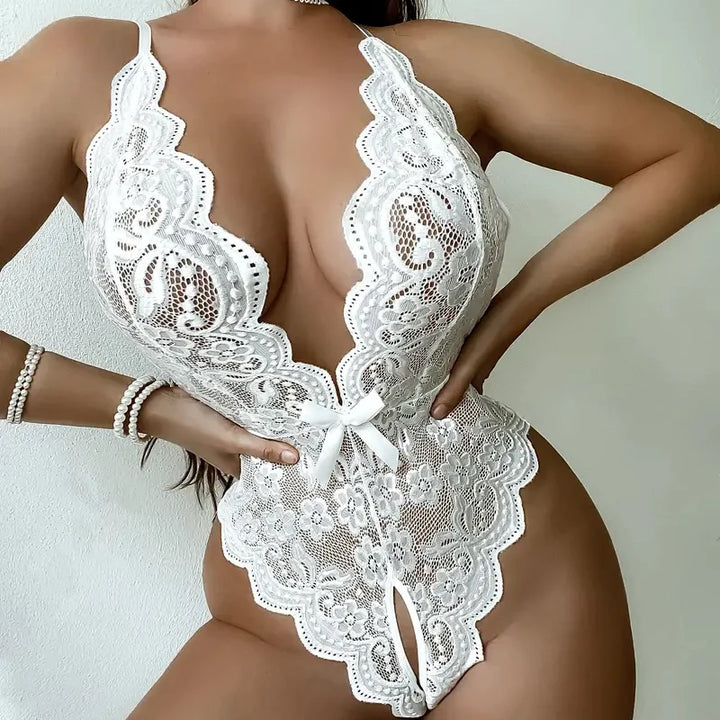Frivolous Delights Lace Hollow Crotchless Bodsuit Lingerie