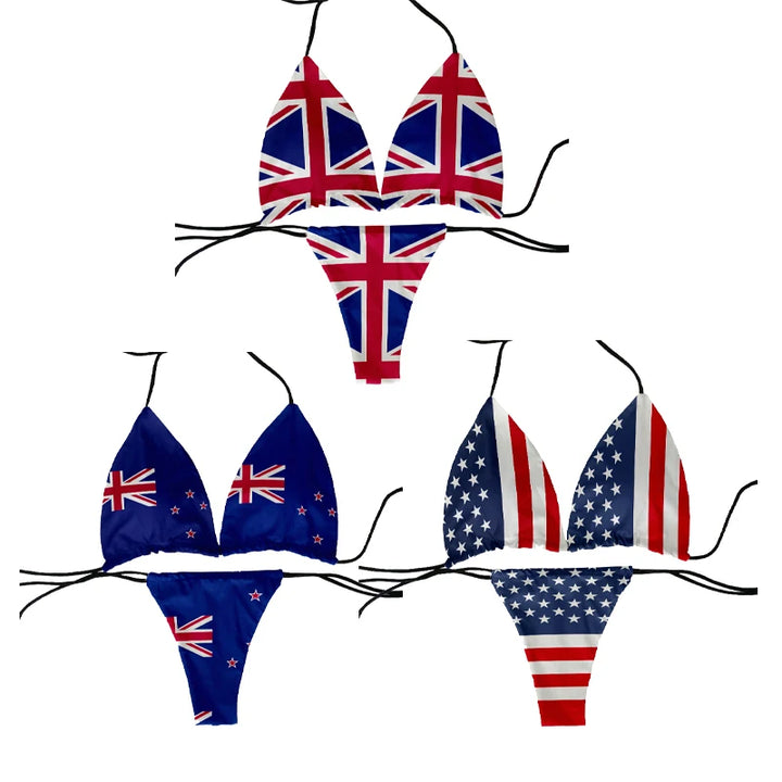 Flag pattern printed beach swimming two-piece bikini set