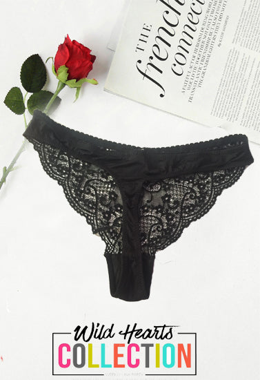 Black Floral Lace Thong
