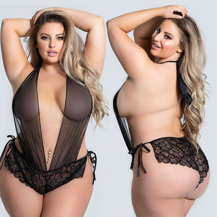 Deep V See Through Lace Plus Size Sexy Lingerie