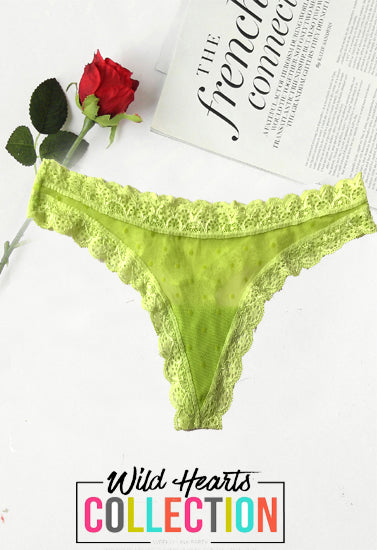 Neon Green Scalloped Lace Thong Panty