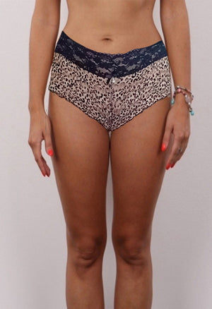 Sheer Printed Lace Boyshort With Attached Pendent + 1 Free Bra