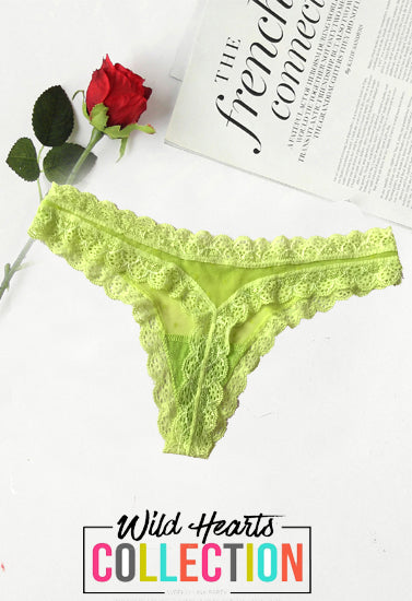 Neon Green Scalloped Lace Thong Panty