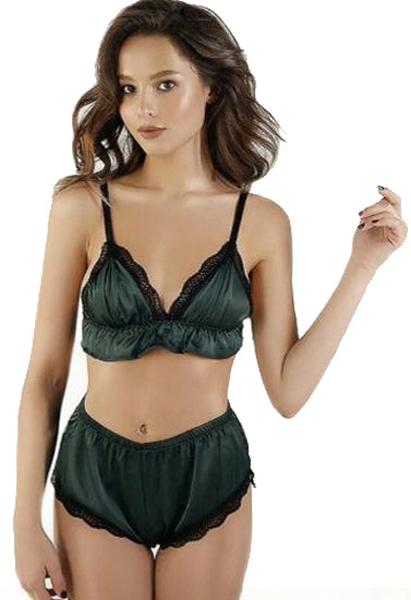 Silk Satin Bralette and French Knickers Set