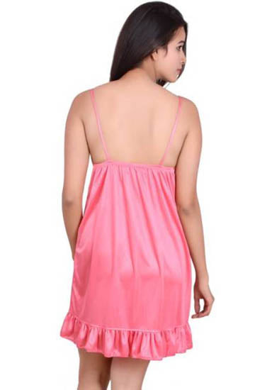 Pink Satin Lace Midriff Halter Bodysuit