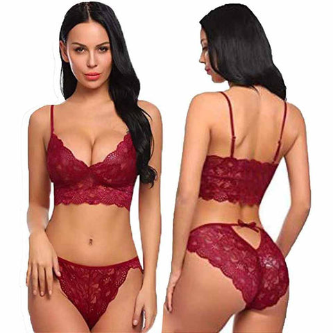 Full Lacy Red Sexy Bra Set For Women's